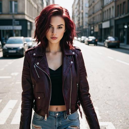 Fashion Model with Burgundy Hair in Urban Street