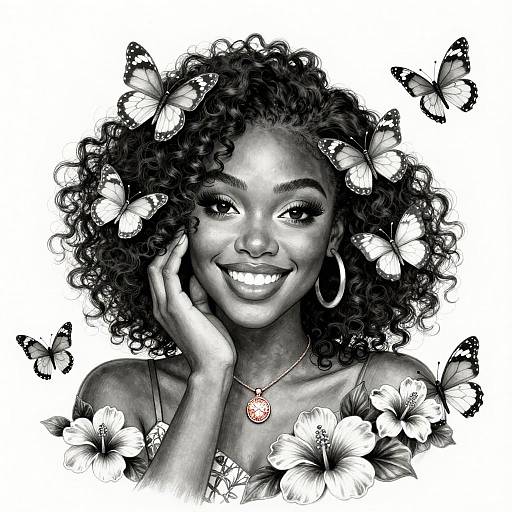 Radiant Black Woman with Butterflies