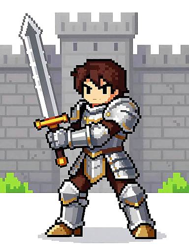Pixel Art Knight in Defensive Stance