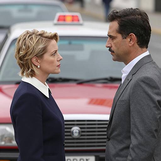 Man and Woman Facing Each Other by Taxi