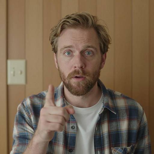 Attentive Man in Plaid Shirt Pose