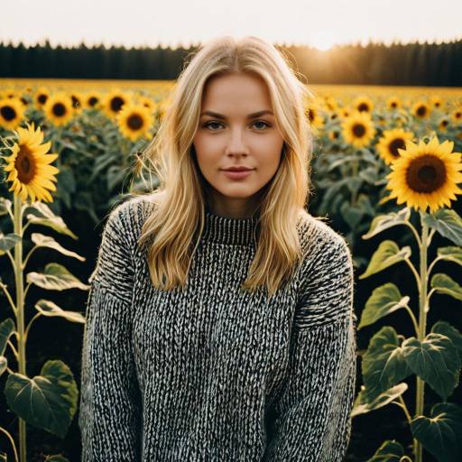 Young Blonde Woman in Sunflower Field