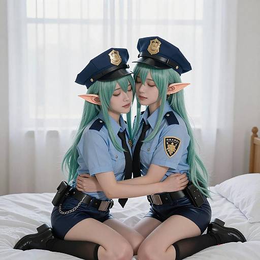 Affectionate Elf Women in Police Hats