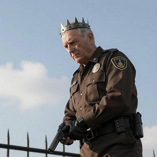 Intense Elderly Policeman with Iron Crown