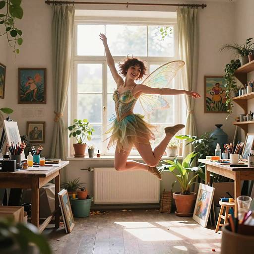 Realistic Fairy Artist in Vibrant Studio