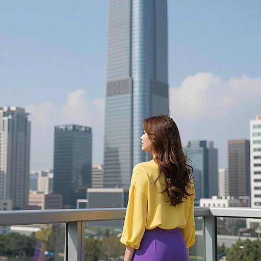 Stylish Woman Overlooking Modern Cityscape