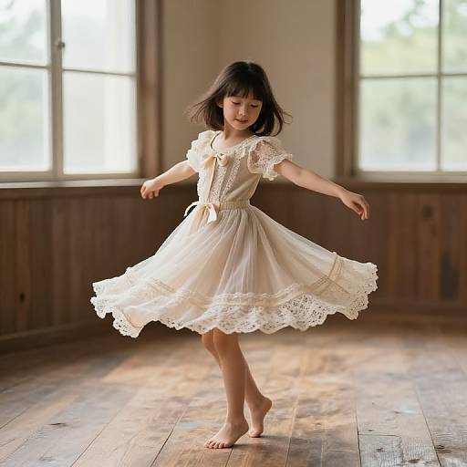 Barefoot Girl Dancing in Vintage Outfit