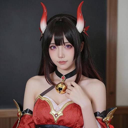 Anime-Style Asian Woman in Red Costume