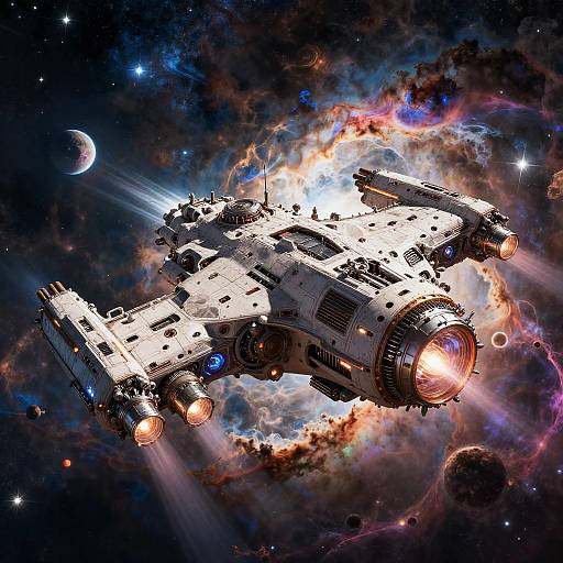 Terran Spaceship in Vibrant Nebula