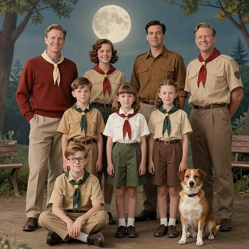 Vintage Scout Group in Park Setting