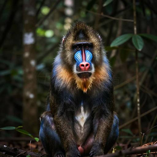 Vivid Mandrill in Dense African Forest