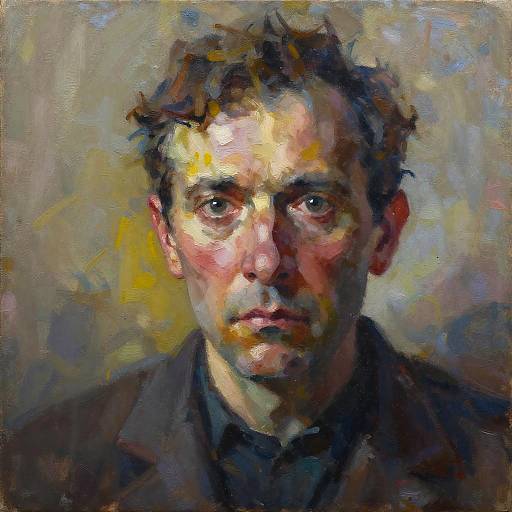 Avant-Garde Oil Portrait of Melancholy Man