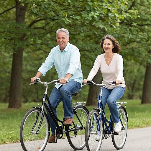 Joyful Mature Couple Riding Tandem