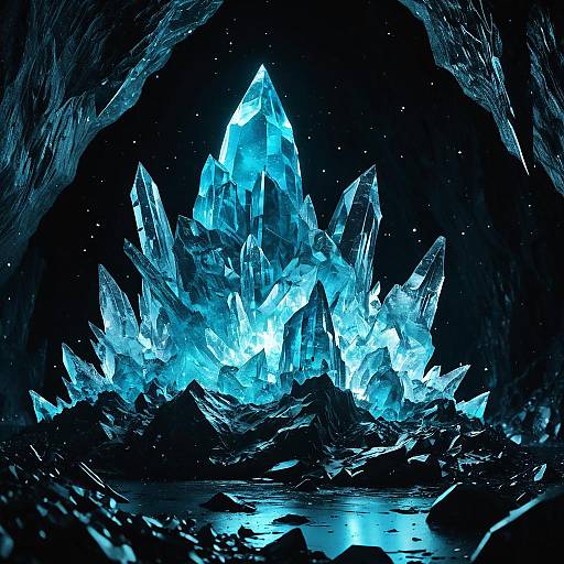 Glowing Celestial Crystal Formation in Alien Cavern