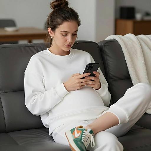 Casual Pregnant Woman on Couch