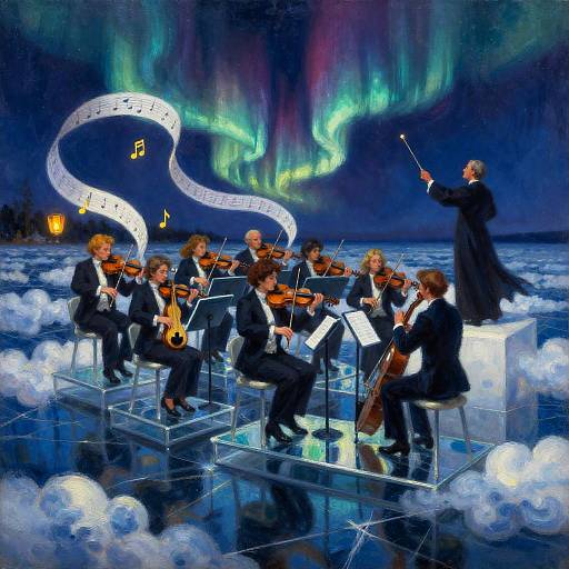 Surreal Floating Orchestra Under Aurora
