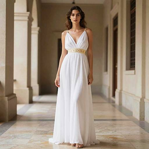 Woman in Greek Goddess Style White Dress