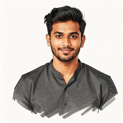 Ink-Line Portrait of Confident South Asian Man