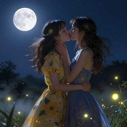 Passionate Twin Sisters Under Moonlight