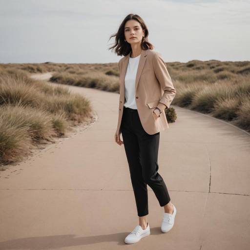 Petite Woman in Minimalist Outfit on Coastal Path