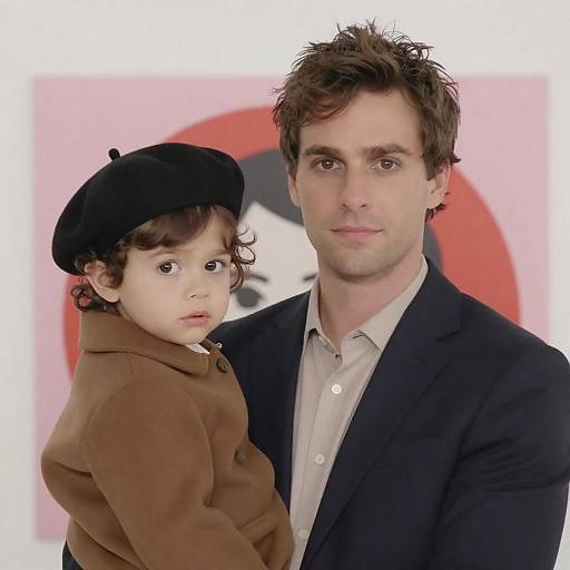 Man Holding Child with Beret Indoors