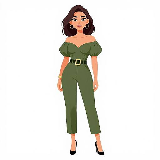 Chic Woman in Olive Green Jumpsuit