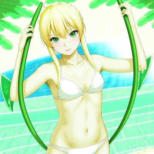 Illustration of Artoria pendragon (swimsuit archer) (fate), fate (series) in the style of Nyan (reinyan 007)