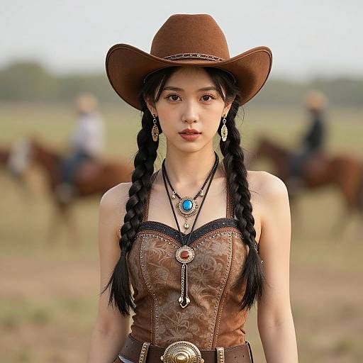 Indian Cowgirl with Twin Braids