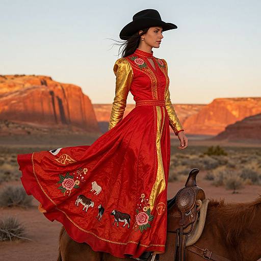 Vibrant Crimson Western Dress in Desert