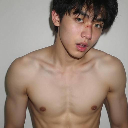 Muscular Young Man with Scar and Green Eyes