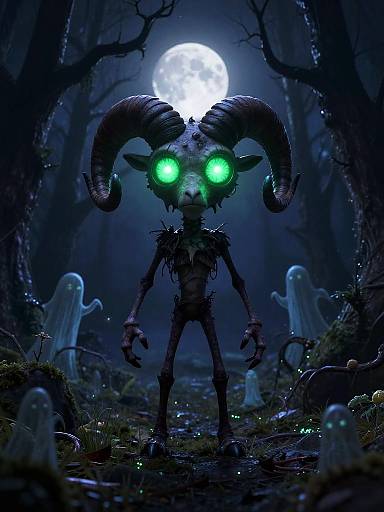 Spooky Gothic Ram in Dark Forest