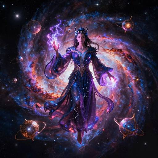 Cosmic Mage Floating in Starfield