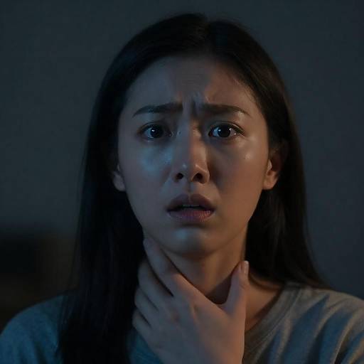 Close-Up Frightened Woman in Blue-Orange Light