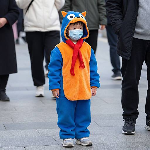 Child in Colorful Costume with Mask