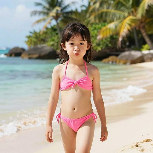 Small Bikini Girl on Tropical Beach