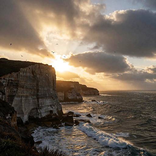 Golden Shafts Over Rugged Coastal Cliffs