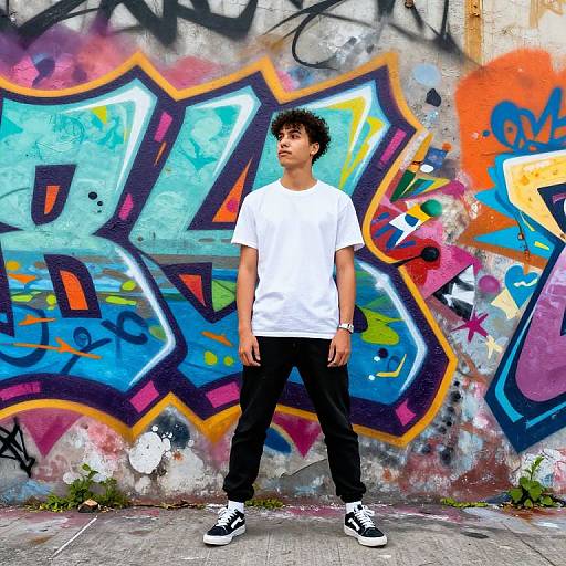 Confident Youth in Vibrant Street Art