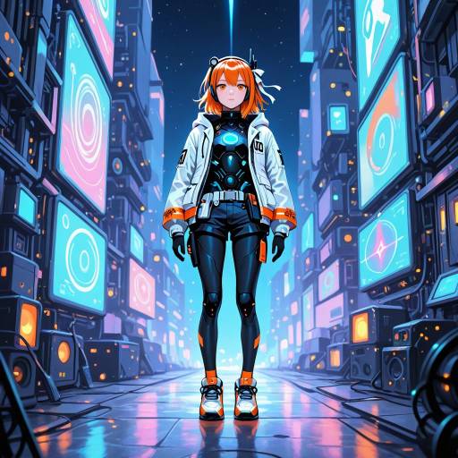 Futuristic Android Girl with Orange Hair