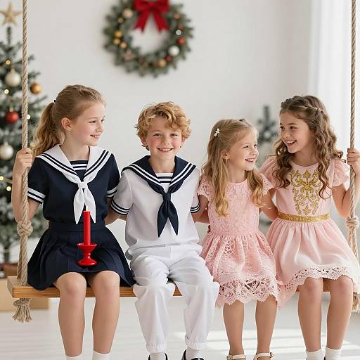Joyful Children on a Wooden Swing