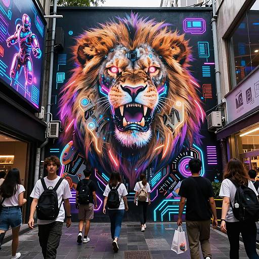 Neon Cyborg Lion Alleyway Encounter