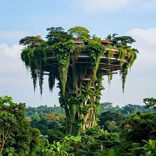 Ethereal Inverted Tower Amid Forest