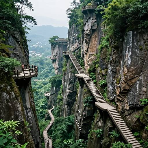 Dreamlike Floating Staircase Landscape