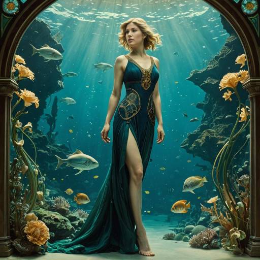 Underwater Woman in Art Nouveau Dress