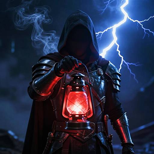 Hooded Warrior with Glowing Lantern
