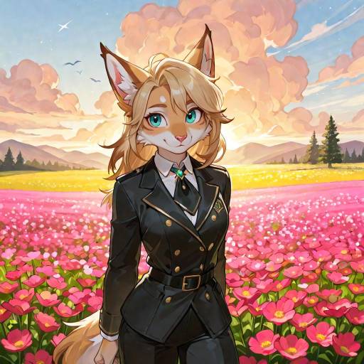 Anthropomorphic Bird in Vibrant Wildflower Meadow