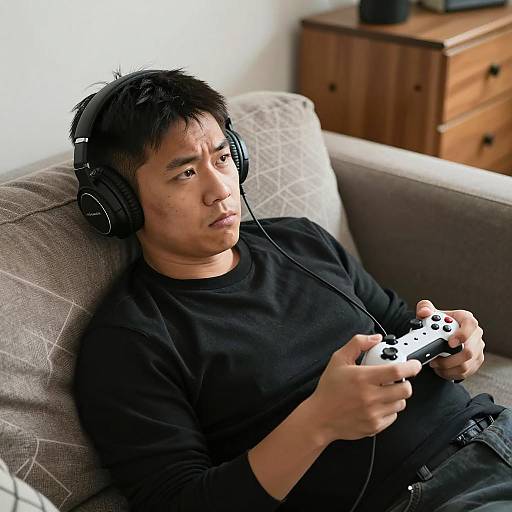 Man Playing Video Games on Couch