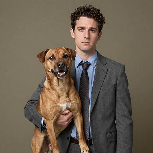 Man in Suit Holding Brown Dog