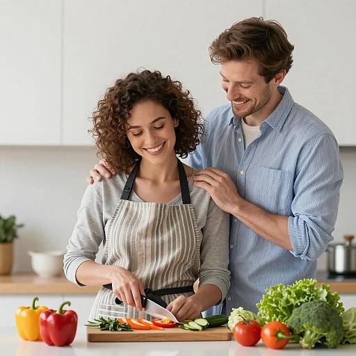 Cheerful Couple Cooking Together in Modern Kitchen