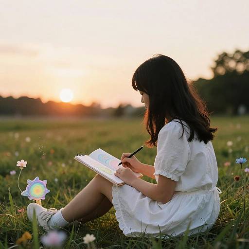 Girl Drawing Whimsical Fairy Tale Scene