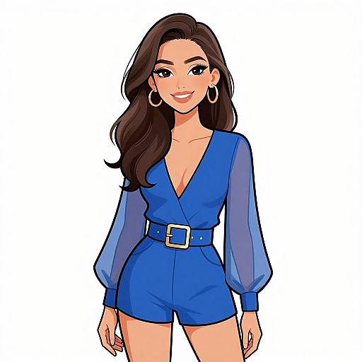 Chic Woman in Vibrant Blue Romper